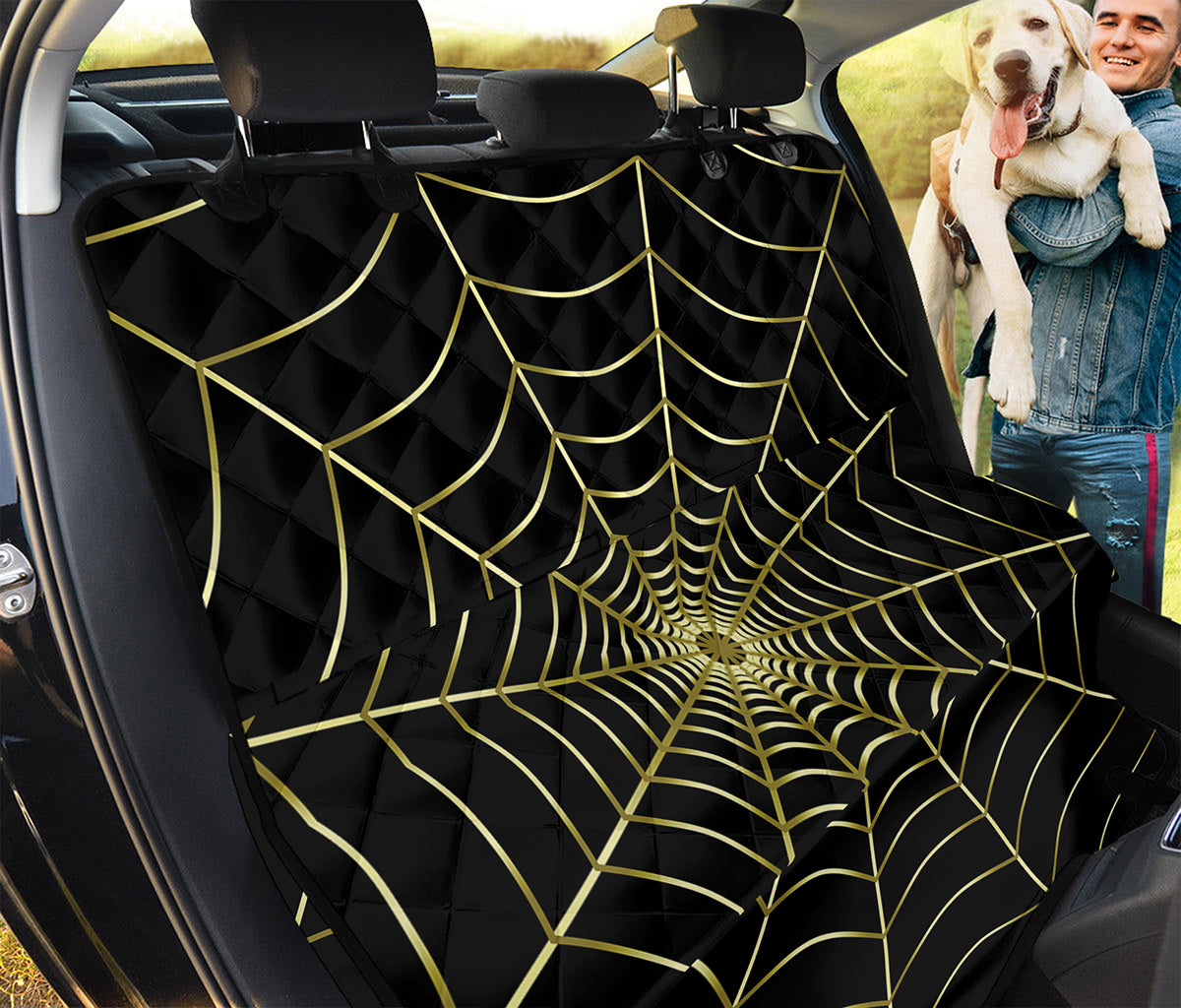Yellow Cobweb Print Pet Car Back Seat Cover