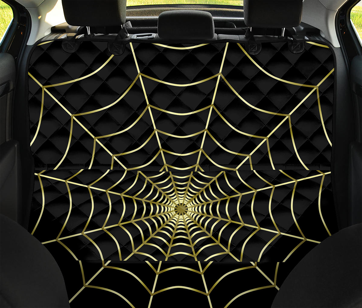 Yellow Cobweb Print Pet Car Back Seat Cover