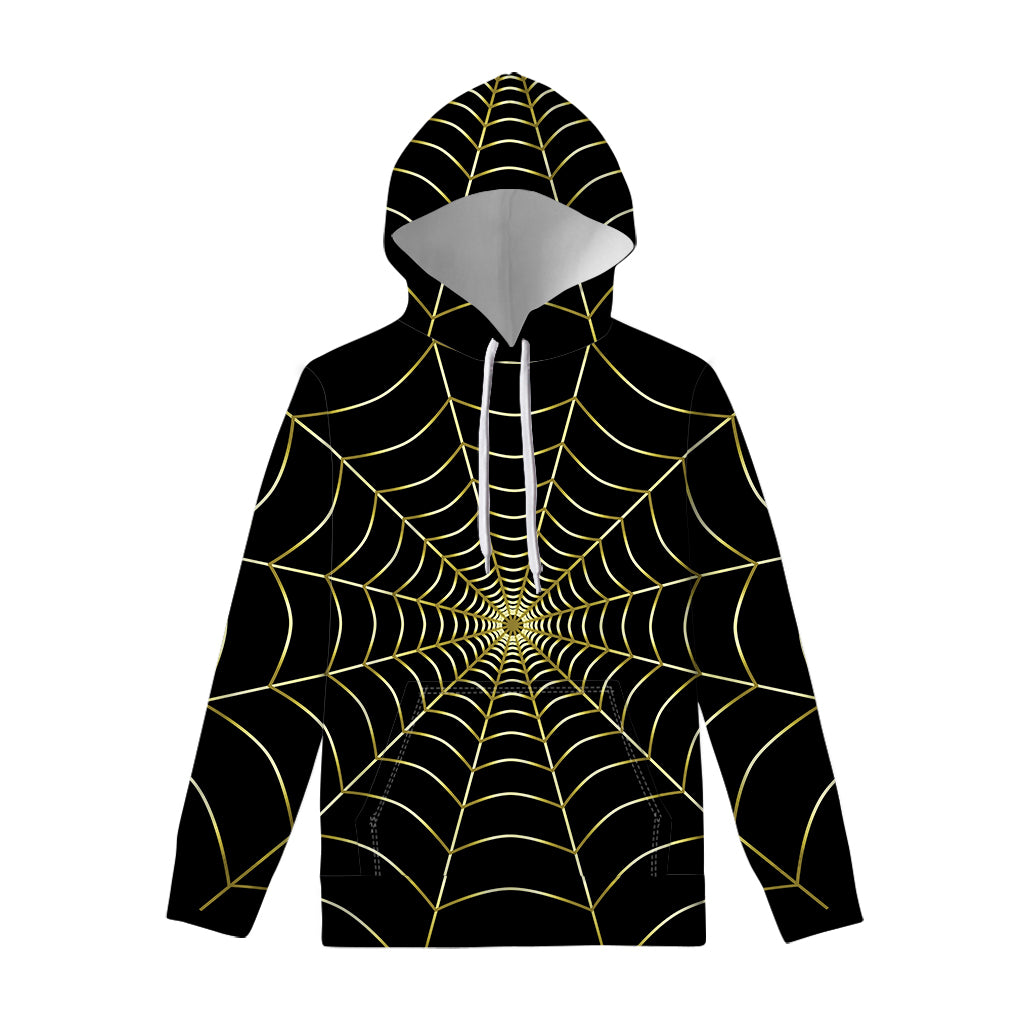Yellow Cobweb Print Pullover Hoodie