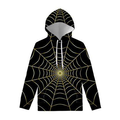 Yellow Cobweb Print Pullover Hoodie