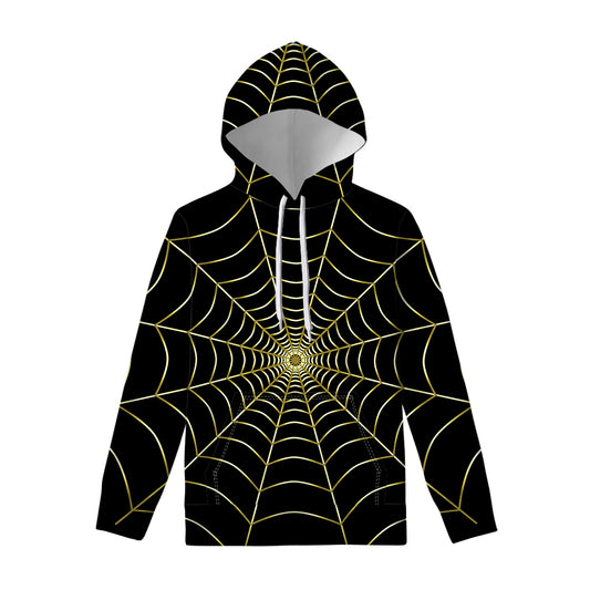 Yellow Cobweb Print Pullover Hoodie