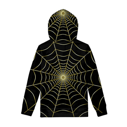 Yellow Cobweb Print Pullover Hoodie