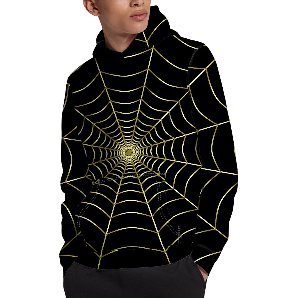 Yellow Cobweb Print Pullover Hoodie