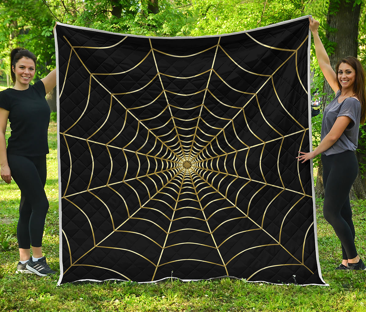 Yellow Cobweb Print Quilt