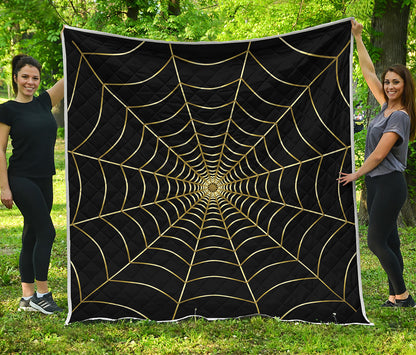 Yellow Cobweb Print Quilt