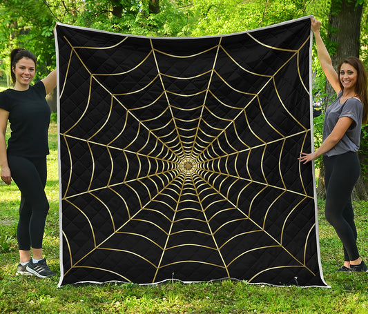 Yellow Cobweb Print Quilt