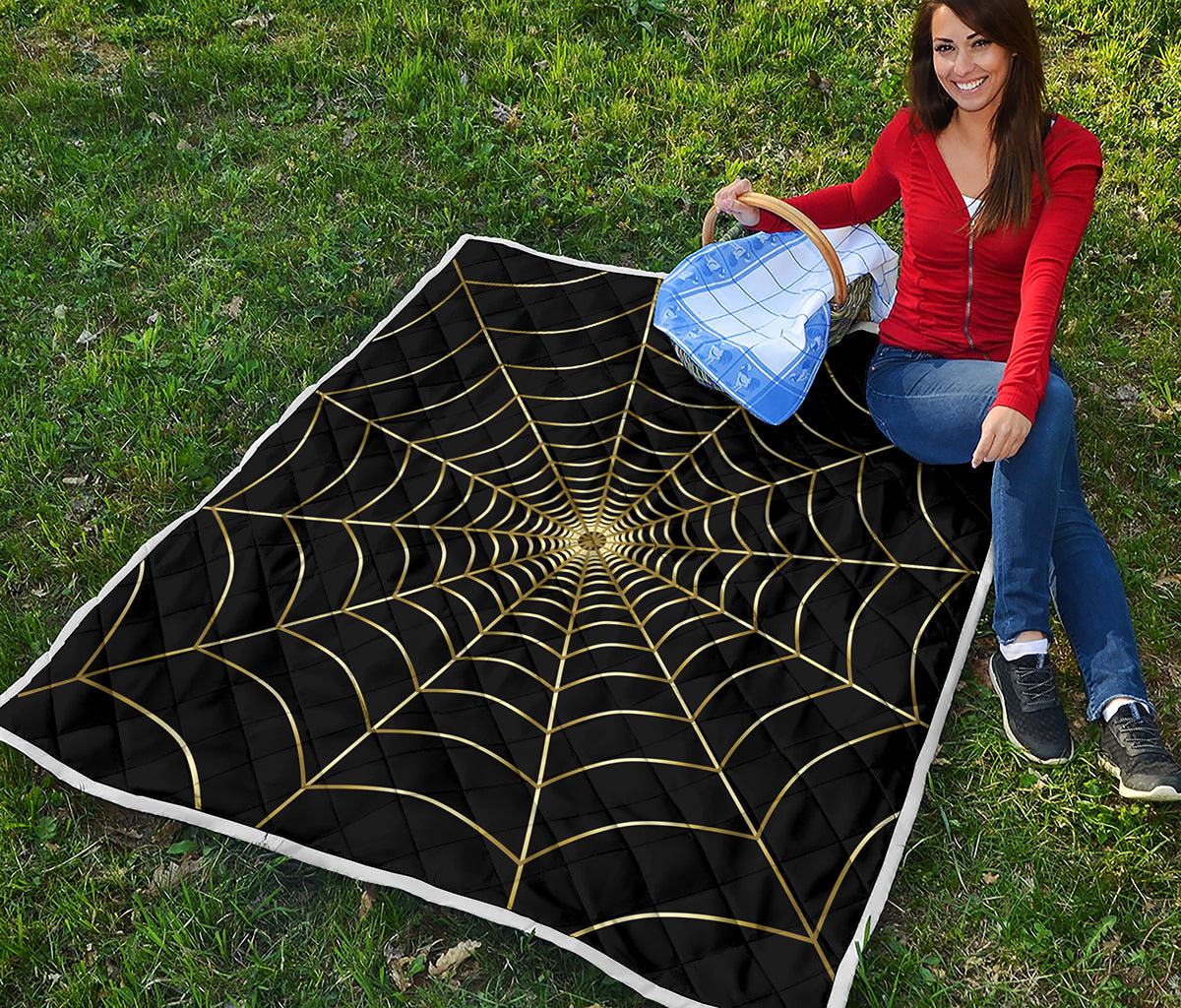 Yellow Cobweb Print Quilt