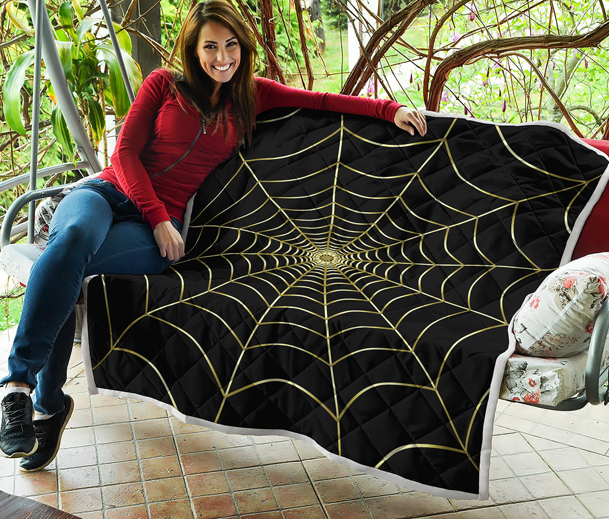 Yellow Cobweb Print Quilt