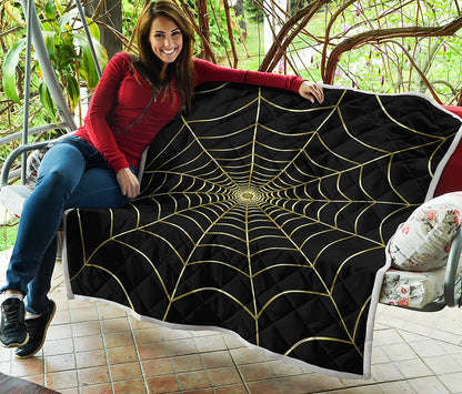 Yellow Cobweb Print Quilt