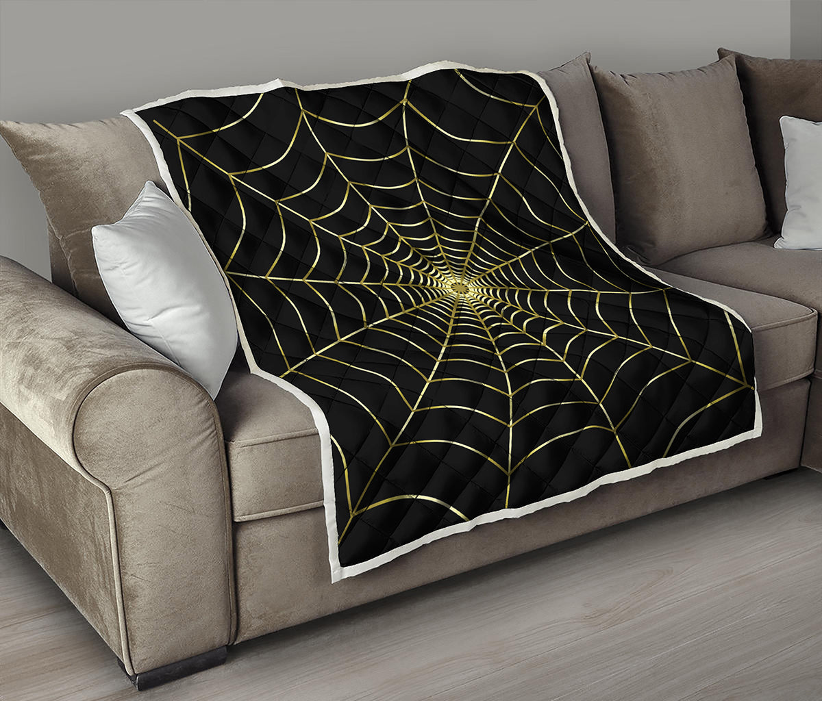 Yellow Cobweb Print Quilt