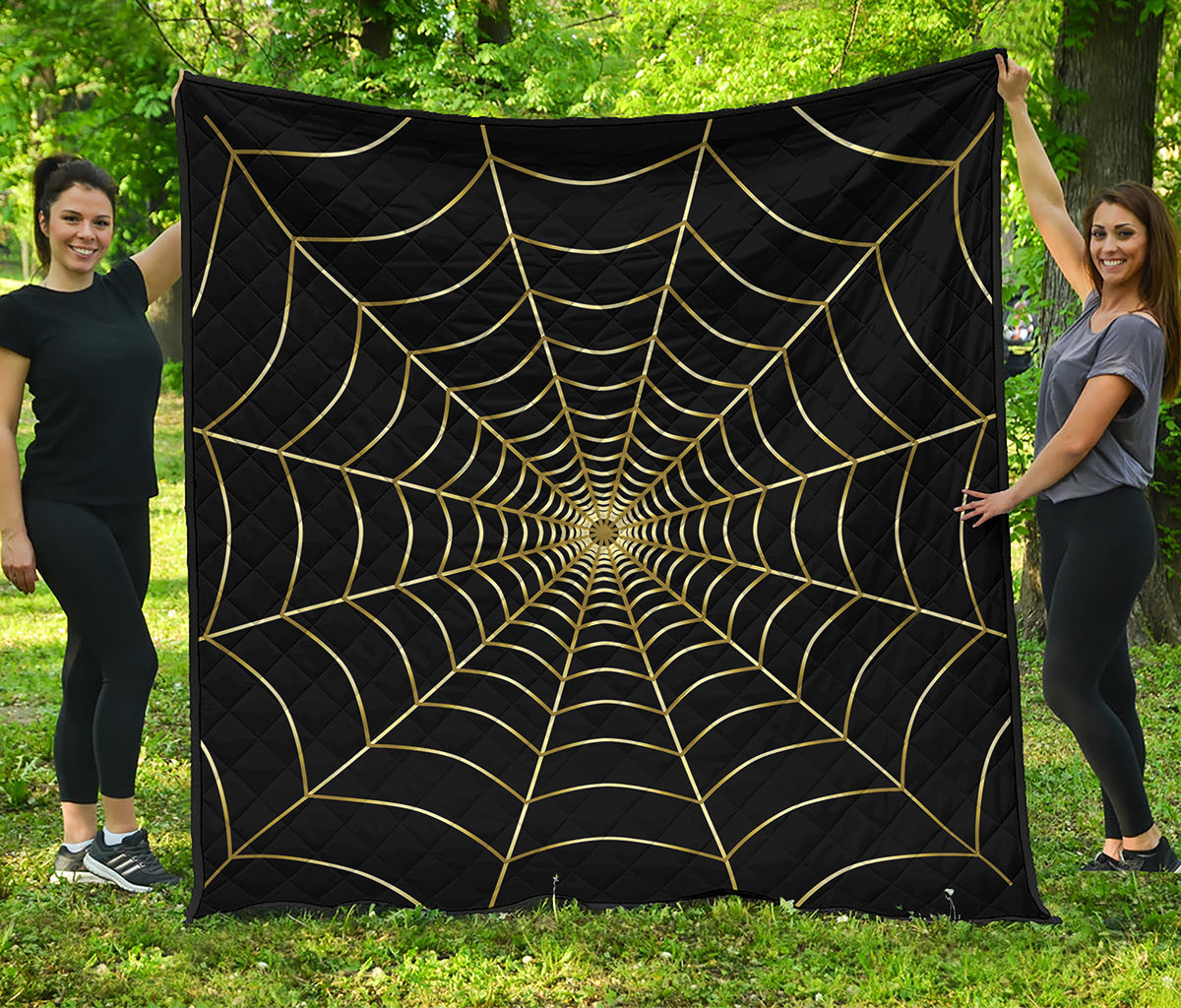 Yellow Cobweb Print Quilt