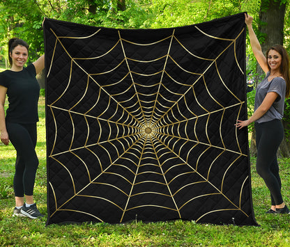 Yellow Cobweb Print Quilt