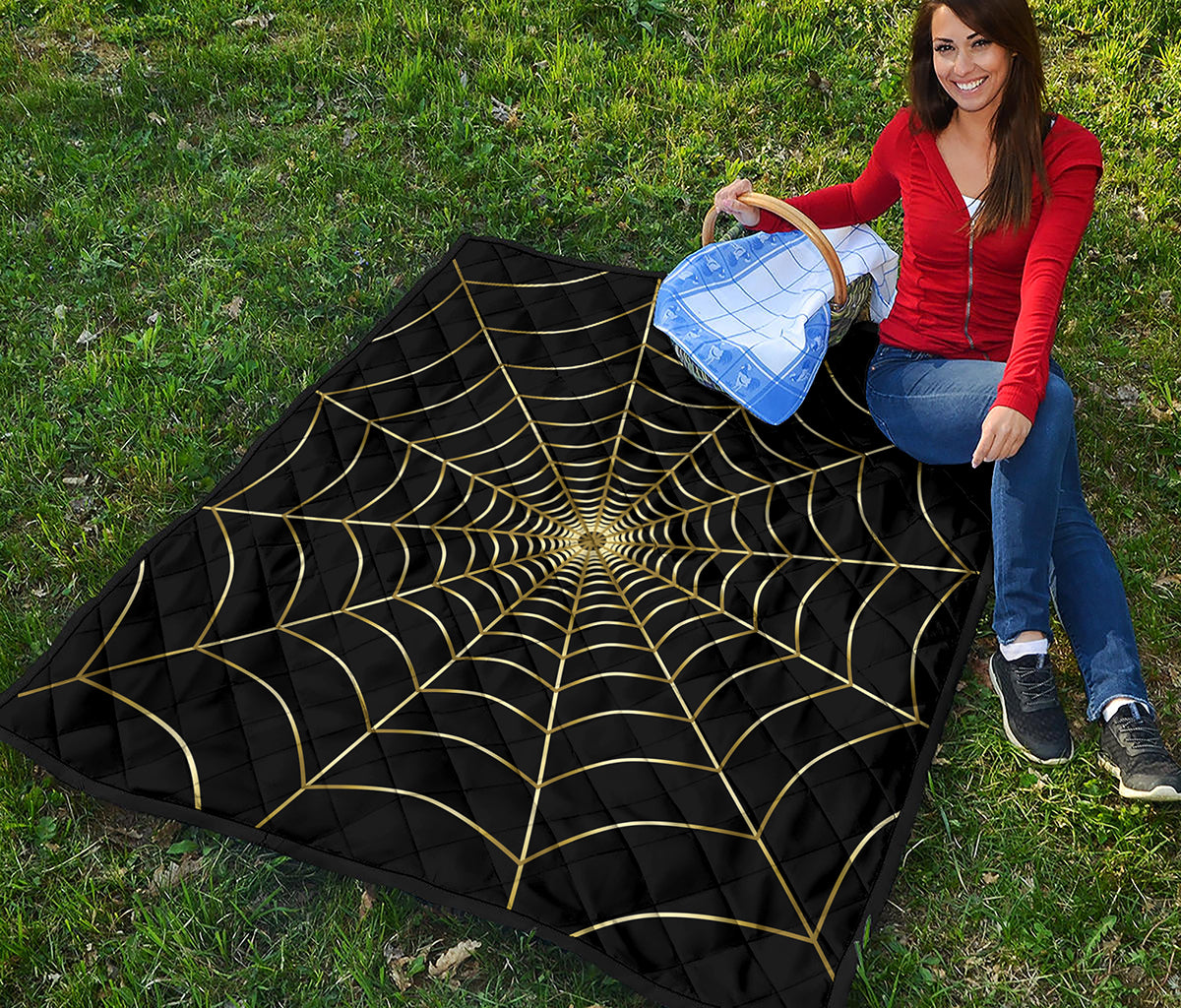Yellow Cobweb Print Quilt