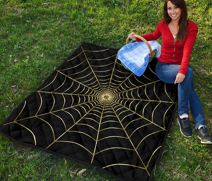 Yellow Cobweb Print Quilt