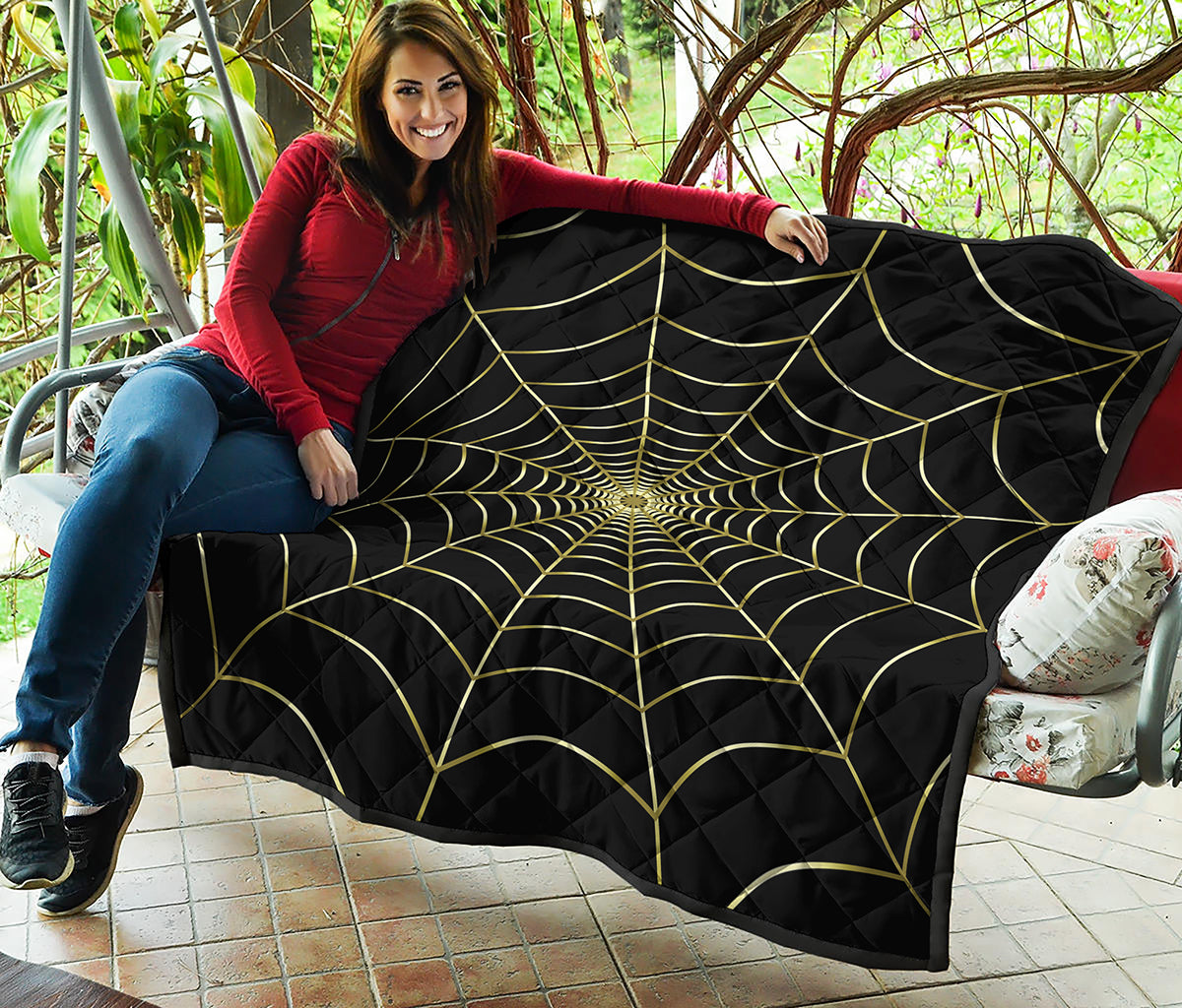 Yellow Cobweb Print Quilt