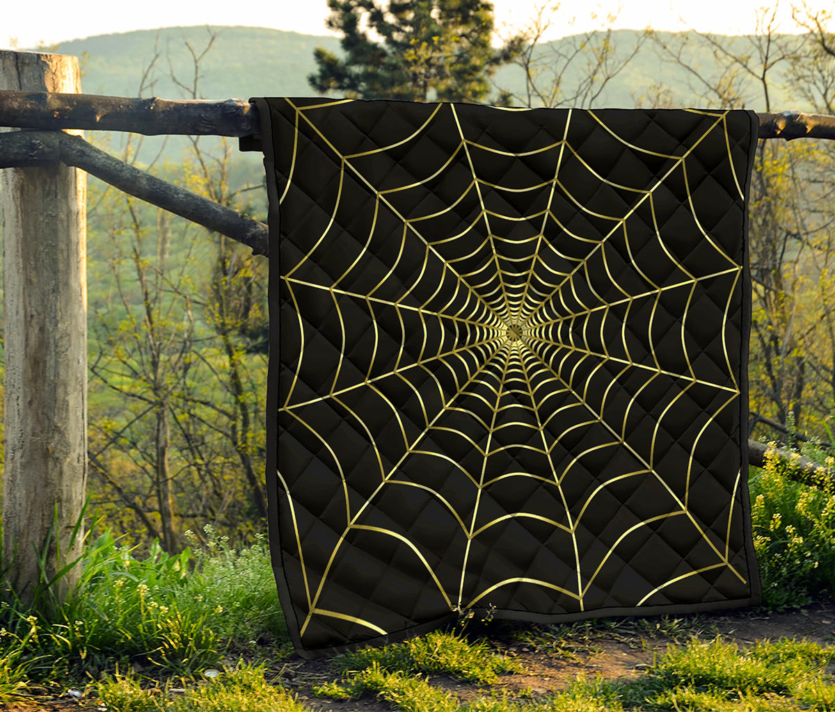 Yellow Cobweb Print Quilt