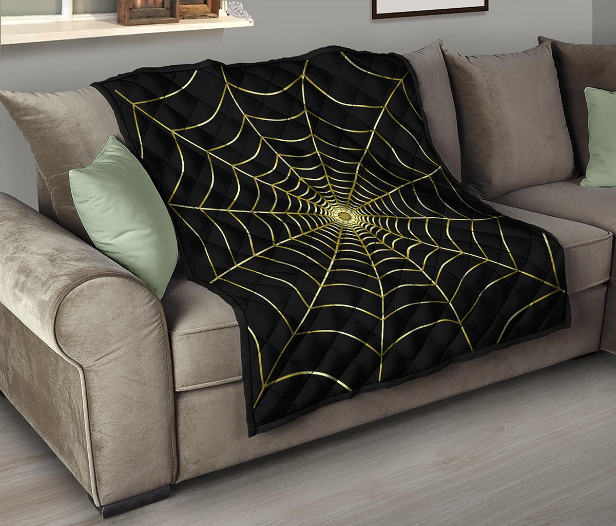 Yellow Cobweb Print Quilt