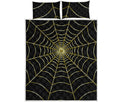 Yellow Cobweb Print Quilt Bed Set
