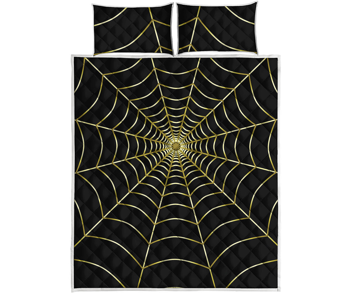 Yellow Cobweb Print Quilt Bed Set