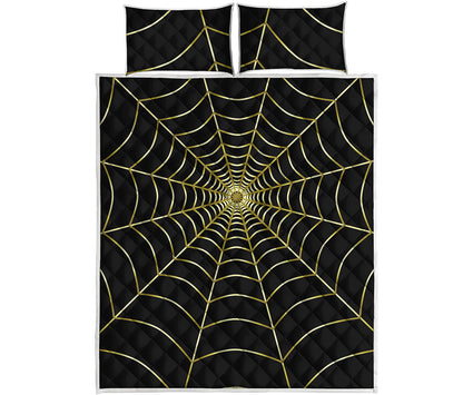 Yellow Cobweb Print Quilt Bed Set
