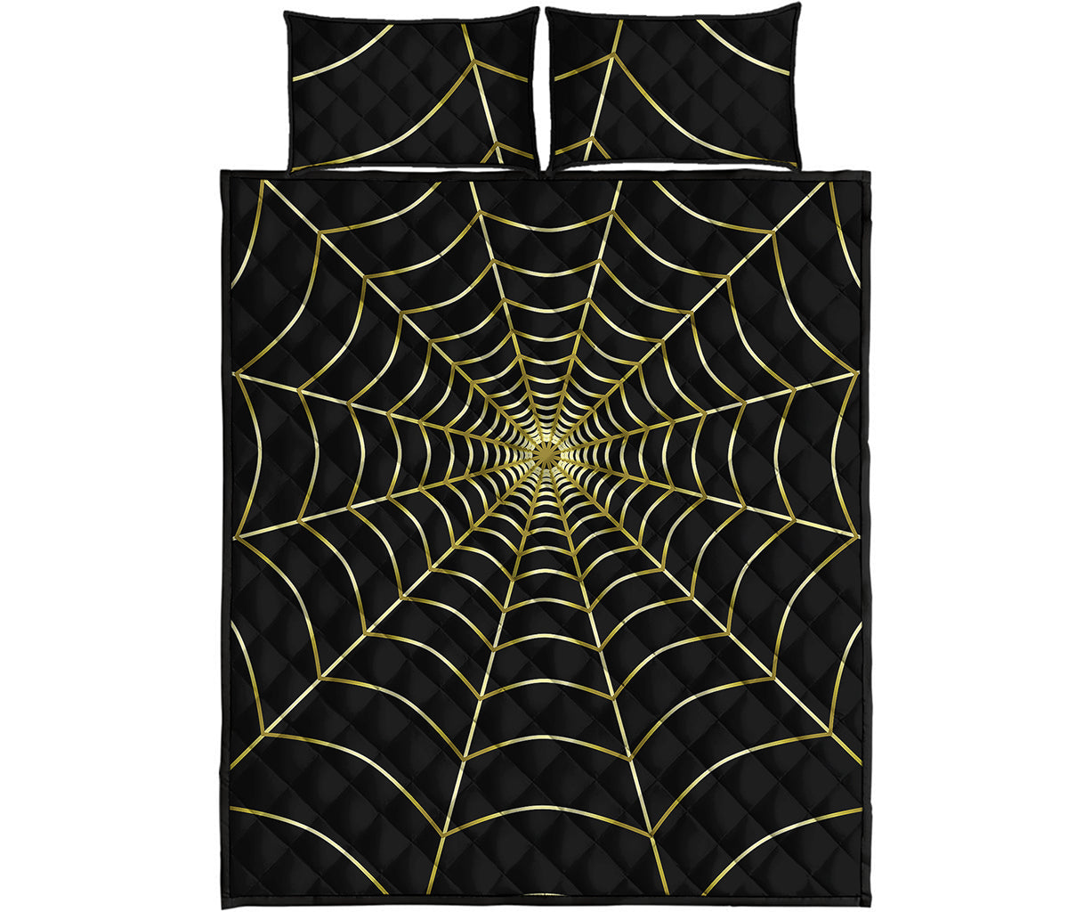 Yellow Cobweb Print Quilt Bed Set