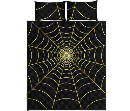Yellow Cobweb Print Quilt Bed Set