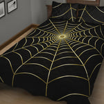 Yellow Cobweb Print Quilt Bed Set