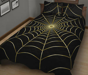 Yellow Cobweb Print Quilt Bed Set