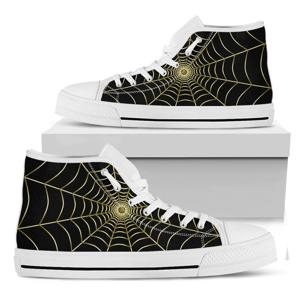 Yellow Cobweb Print White High Top Shoes