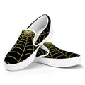 Yellow Cobweb Print White Slip On Sneakers