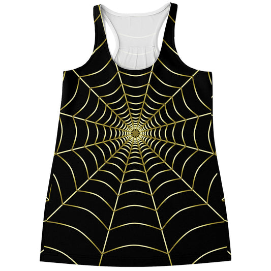 Yellow Cobweb Print Women's Racerback Tank Top