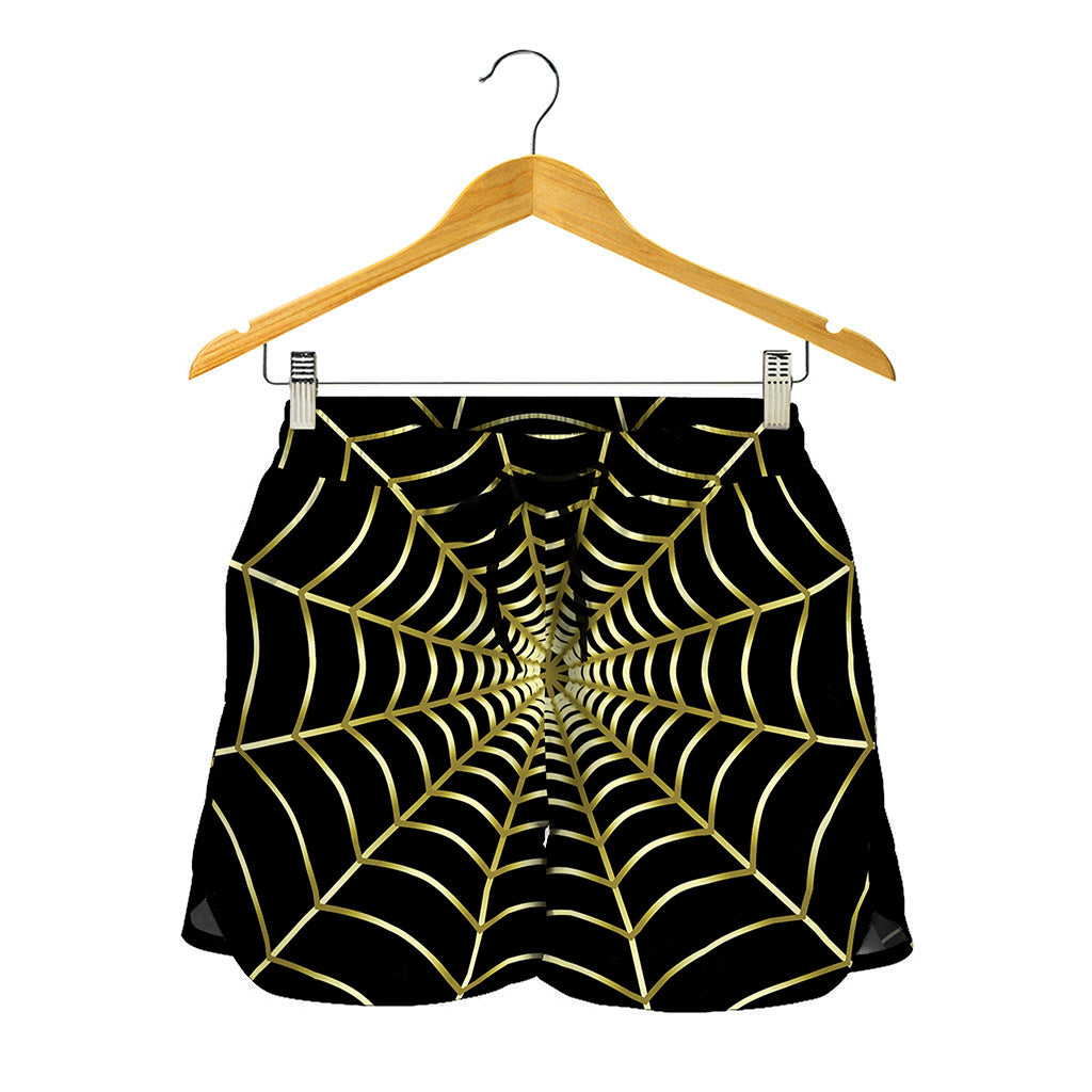 Yellow Cobweb Print Women's Shorts