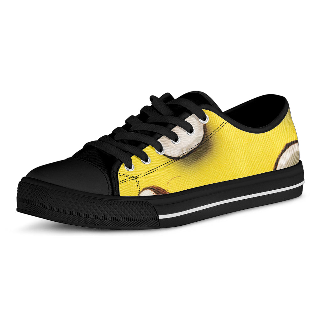 Yellow Coconut Pattern Print Black Low Top Shoes