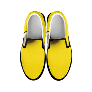 Yellow Coconut Pattern Print Black Slip On Shoes