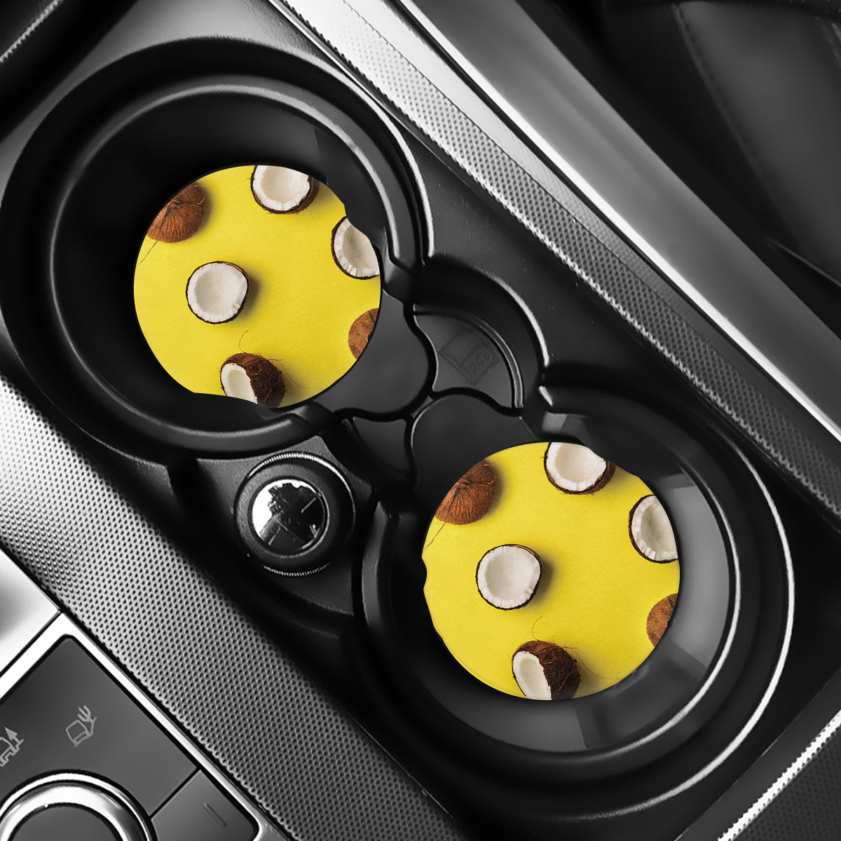 Yellow Coconut Pattern Print Car Coasters