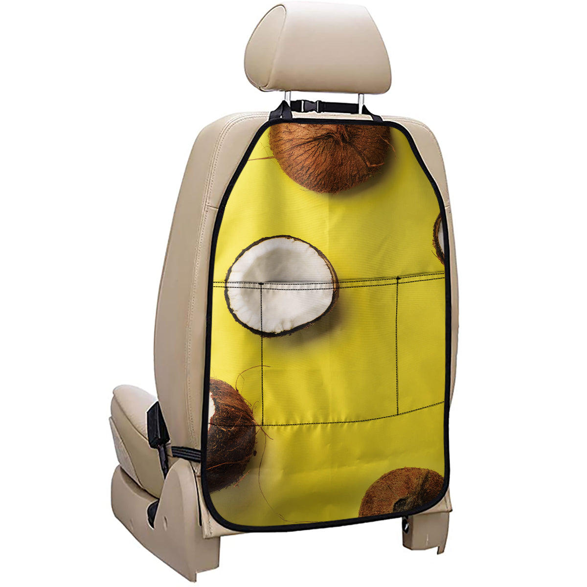 Yellow Coconut Pattern Print Car Seat Organizers