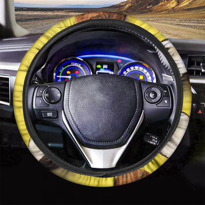 Yellow Coconut Pattern Print Car Steering Wheel Cover