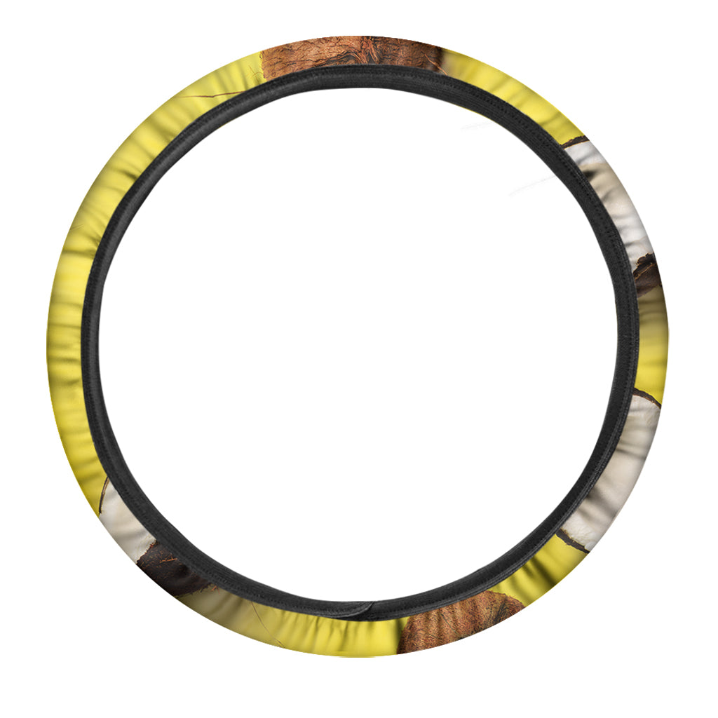 Yellow Coconut Pattern Print Car Steering Wheel Cover