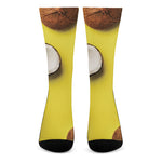 Yellow Coconut Pattern Print Crew Socks
