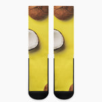 Yellow Coconut Pattern Print Crew Socks