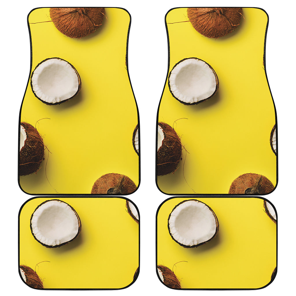 Yellow Coconut Pattern Print Front and Back Car Floor Mats