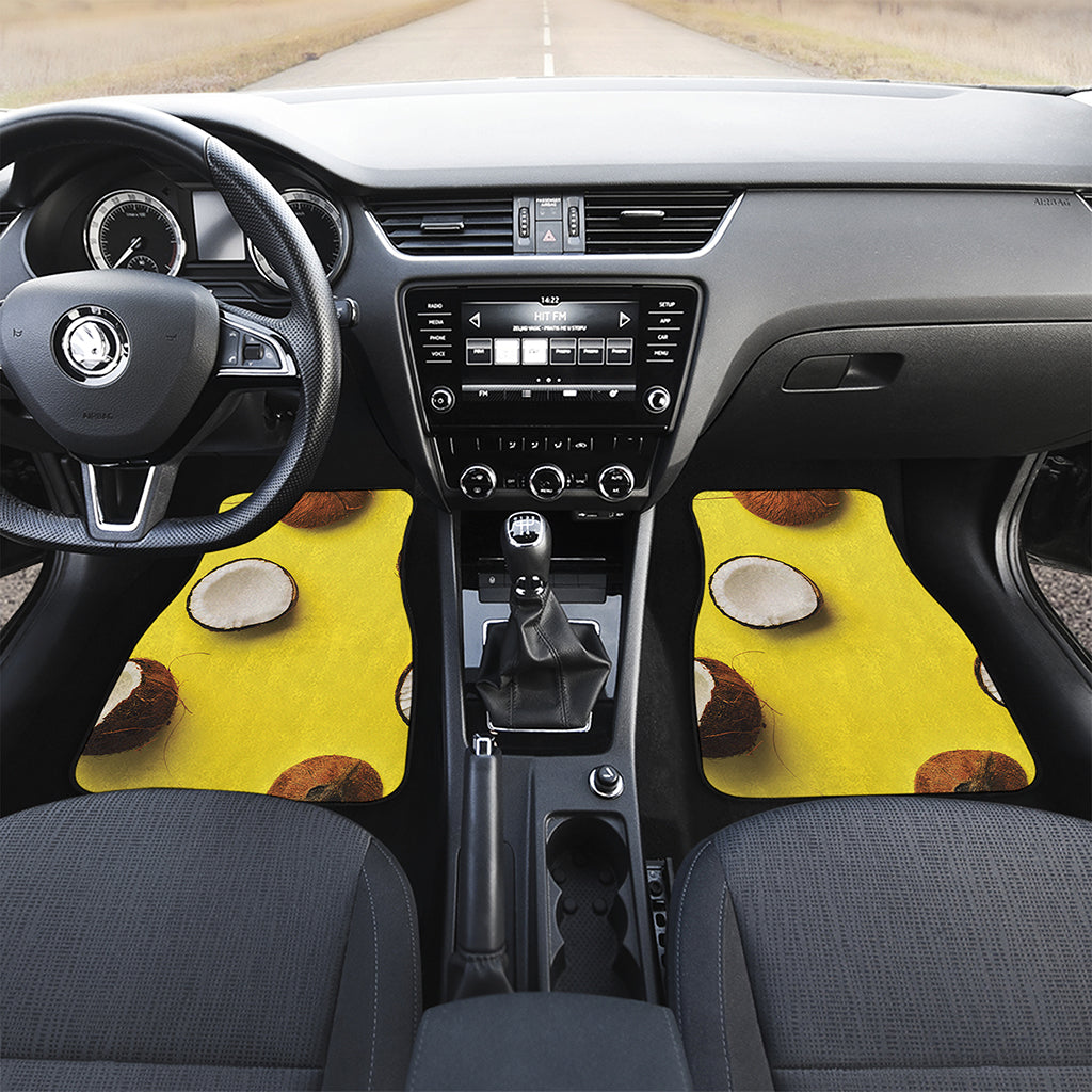 Yellow Coconut Pattern Print Front and Back Car Floor Mats