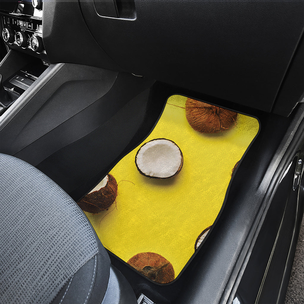 Yellow Coconut Pattern Print Front and Back Car Floor Mats