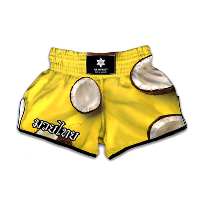 Yellow Coconut Pattern Print Muay Thai Boxing Shorts