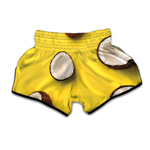 Yellow Coconut Pattern Print Muay Thai Boxing Shorts