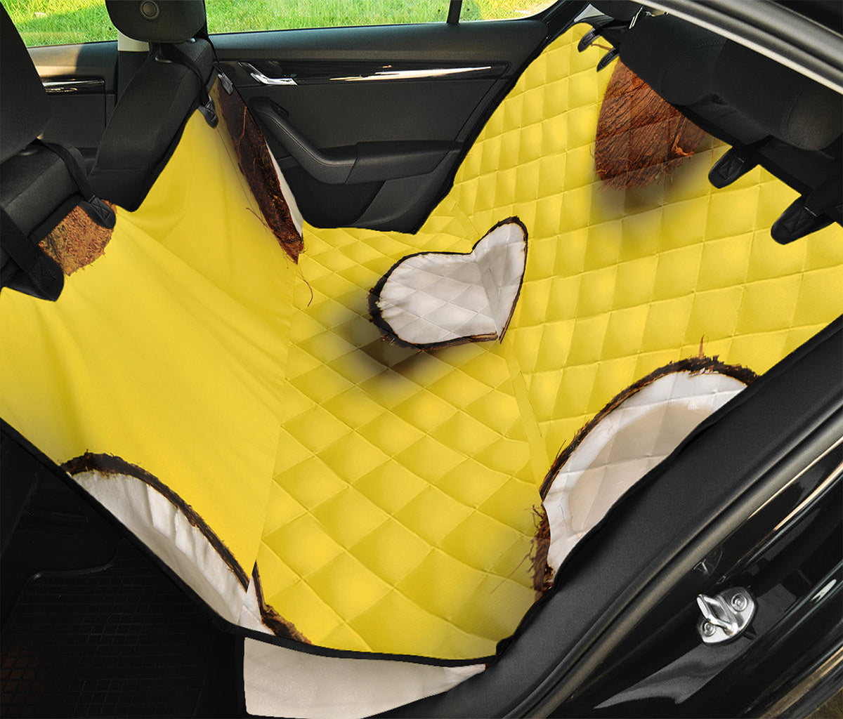 Yellow Coconut Pattern Print Pet Car Back Seat Cover