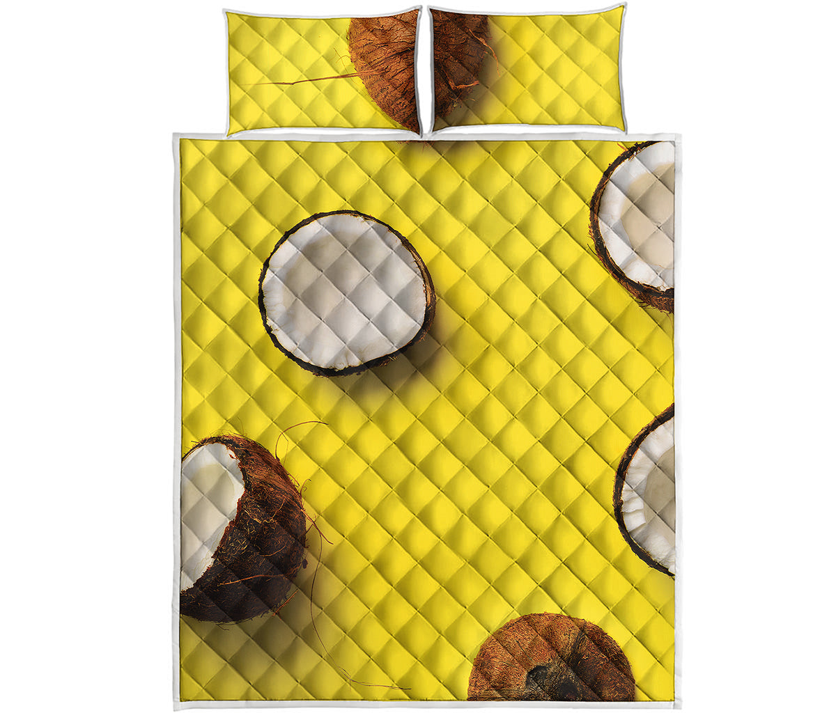 Yellow Coconut Pattern Print Quilt Bed Set
