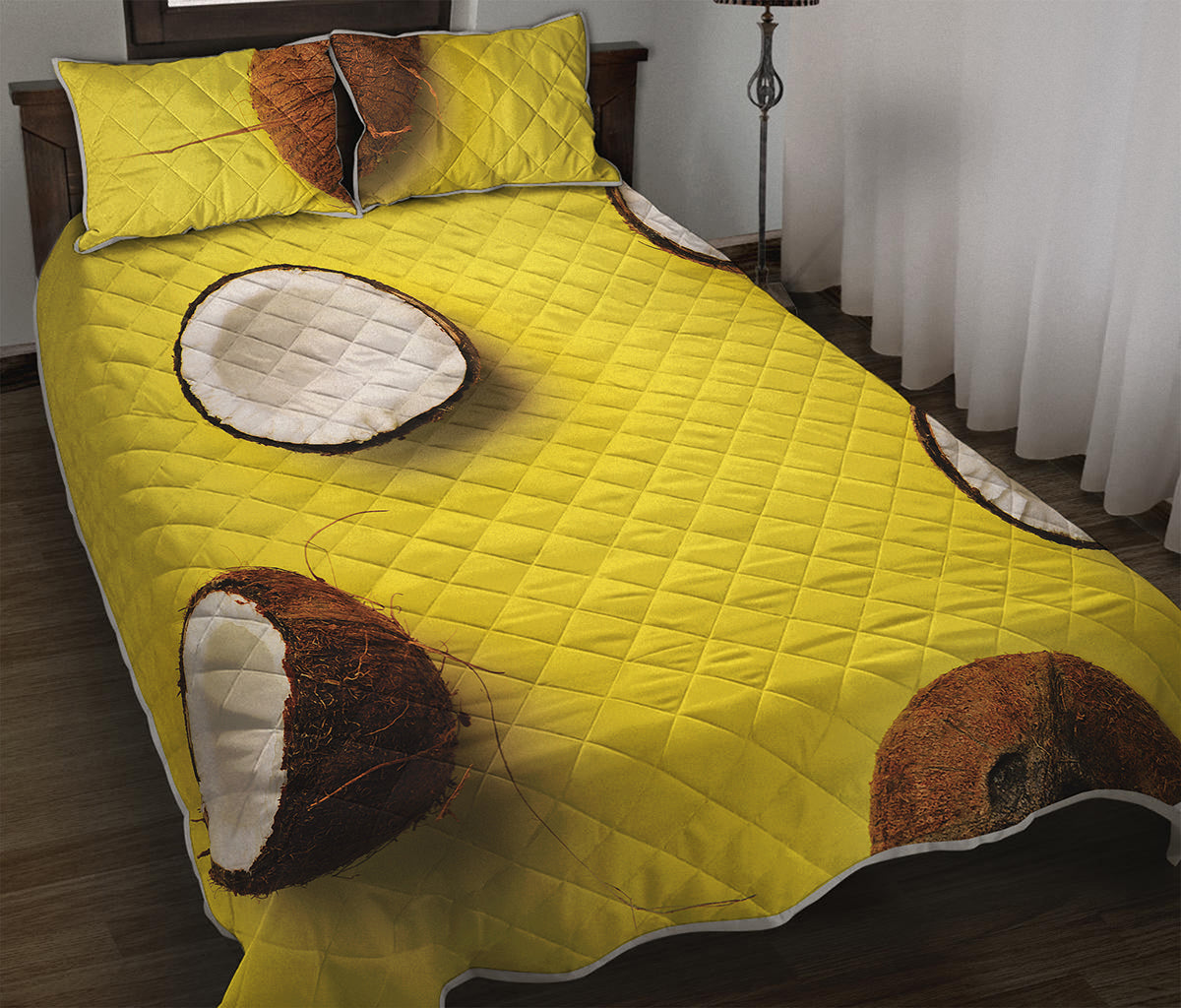 Yellow Coconut Pattern Print Quilt Bed Set