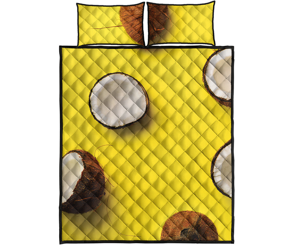 Yellow Coconut Pattern Print Quilt Bed Set