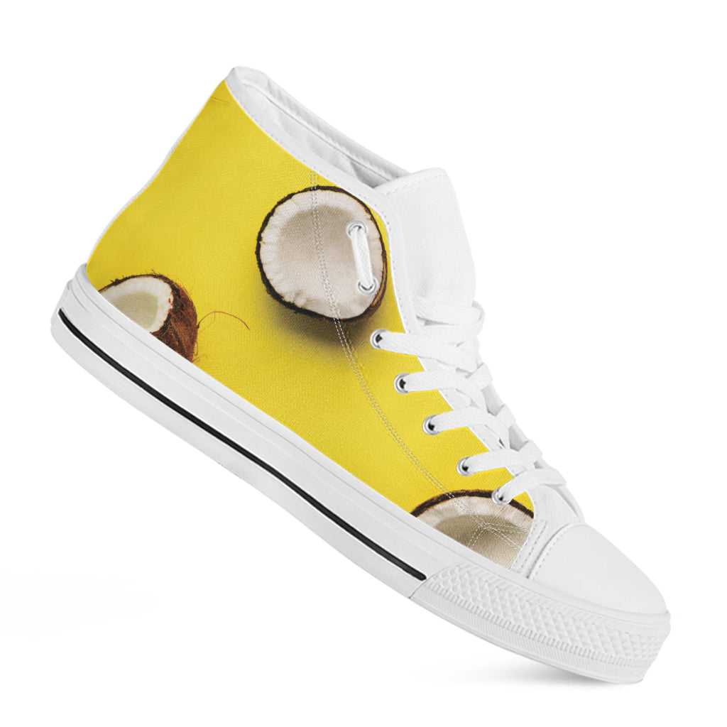 Yellow Coconut Pattern Print White High Top Shoes